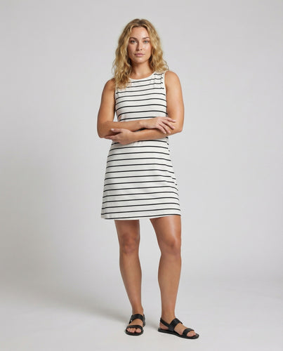 Damen Nautische Maritimer Streifenlook Baumwollmischung A-Linien-Kurzkleid