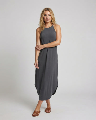 Damen Elegante Asymmetrischer Tulpen-Saum Viskose A-Linien-Maxikleid