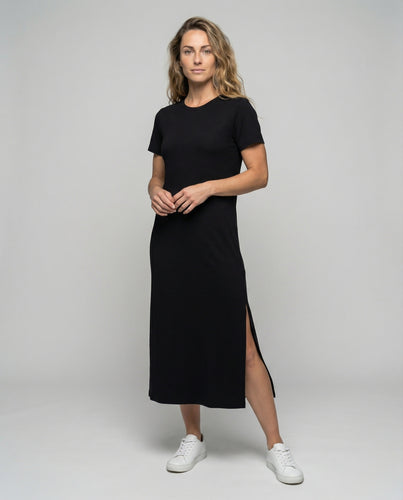 Damen Bequeme Hohe Seitenschlitze Baumwollmischung Maxikleid