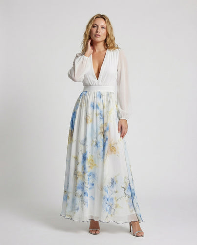 Damen Romantische Aquarellierter Stufenrock Chiffon Chiffon-Maxikleid