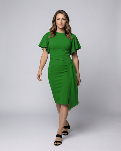 Damen Elegante Schwingende Flügelärmel Mischgewebe Midikleid