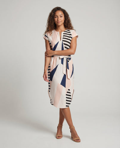 Damen Grafische Asymmetrischer Saum Mischgewebe Midikleid