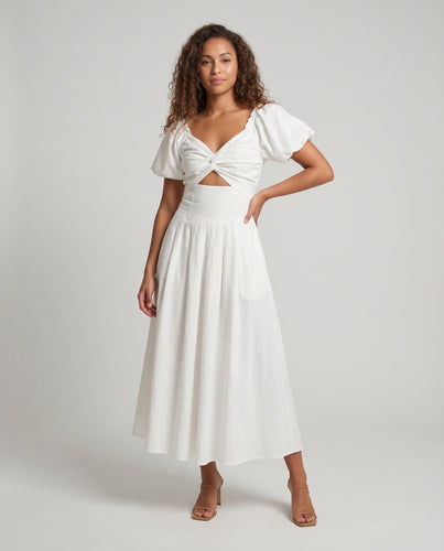 Damen Moderne Modische Cut-Out-Taillenpartie Mischgewebe Midikleid