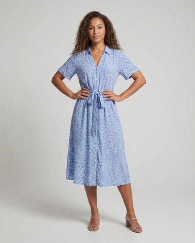 Damen Florale Zarter Blumenprint Mischgewebe Midikleid