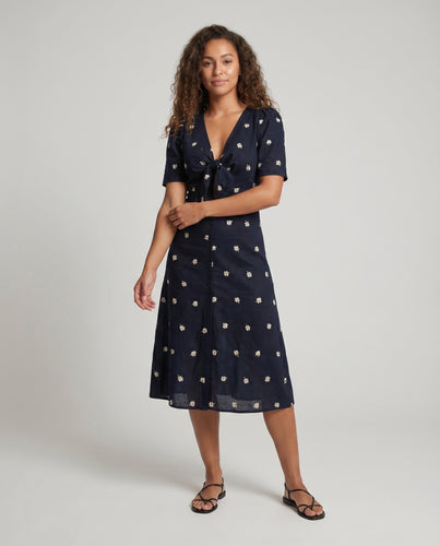 Damen Romantische Vordere Knoten-Corsage Mischgewebe Midikleid