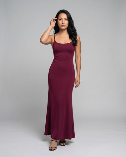 Damen Schlichte Taillierter Fall Mischgewebe Slip-Maxikleid