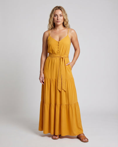 Damen Moderne Taillierender Bindegürtel Mischgewebe Lagen-Maxikleid