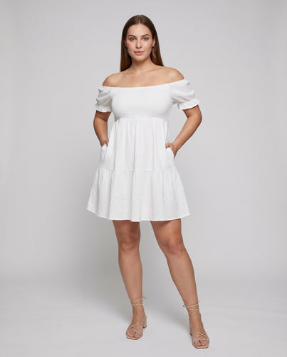 Damen Bequeme Geraffte Puffärmel Baumwollgaze Kurzkleid