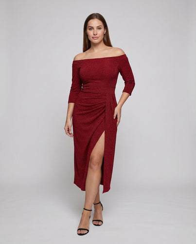 Damen Elegante Schimmernde Lurex-Optik Lurex-Gewebe Midikleid