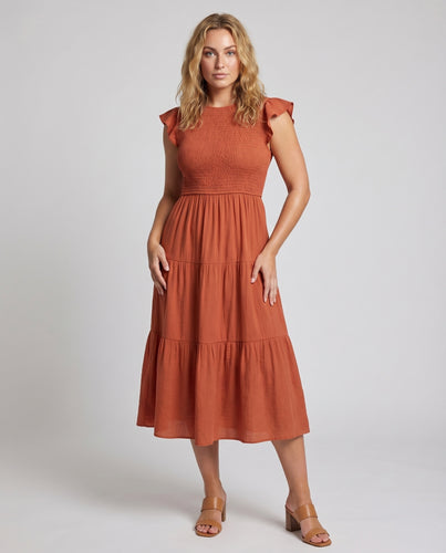 Damen Feminine Zarte Flügelärmel Mischgewebe Swing-Midikleid