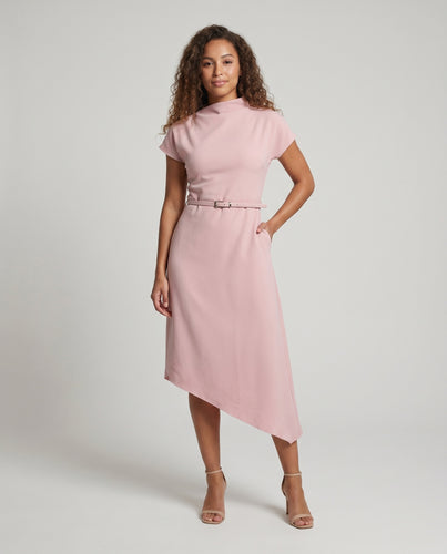 Damen Elegante Asymmetrischer Tulpen-Saum Mischgewebe Midikleid