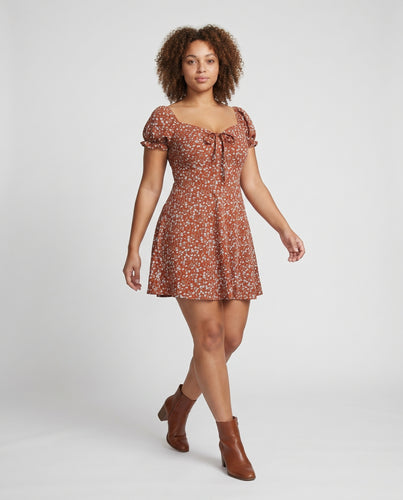 Damen Feminine Dekorativer Zierknoten Mischgewebe Swing-Minikleid