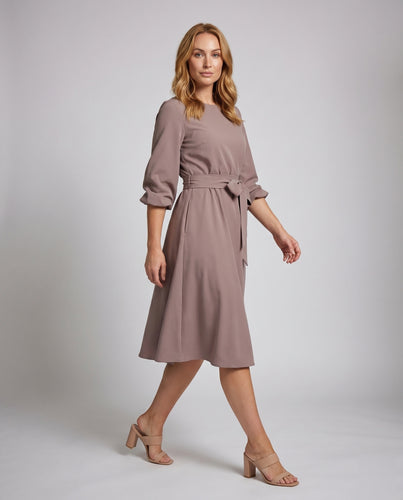 Damen Klassische Dekorative Bindeschleife Mischgewebe Midikleid