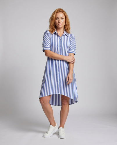 Damen Klassische Aufgekrempelte Kurzärmel Mischgewebe Hemdblusenkleid