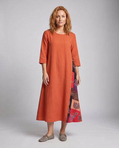 Damen Grafische Seitlicher Print-Einsatz Mischgewebe Maxikleid