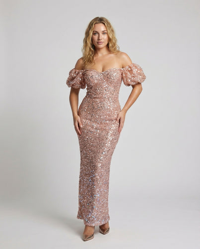 Damen Tuben-Abendkleid Off-Shoulder Organza-Puffärmel