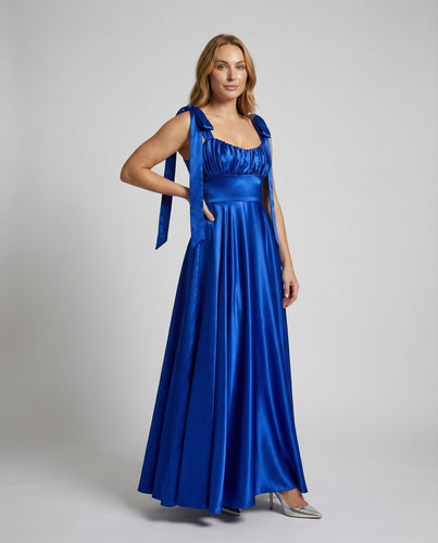 Damen Satin Glamourkleid Empire-Büste Schleifen-Träger