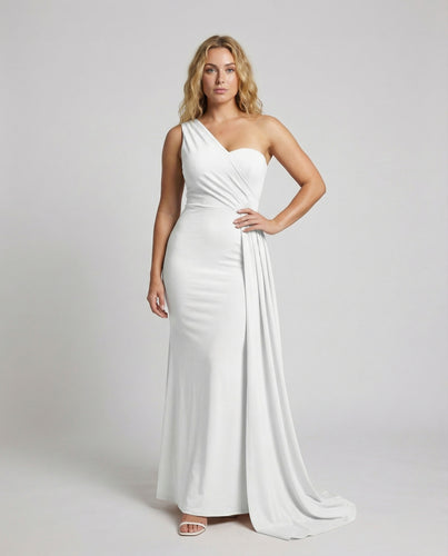 Damen Trompeten-Abendkleid Ein-Schulter Schleppe