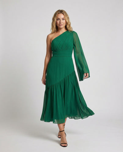 Damen Abendkleid Ein-Schulter Stufenchiffon Plissee