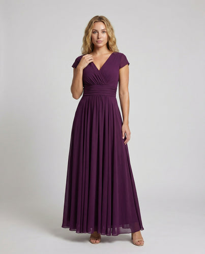 Damen Wickel-Maxikleid V-Ausschnitt Faltenrock