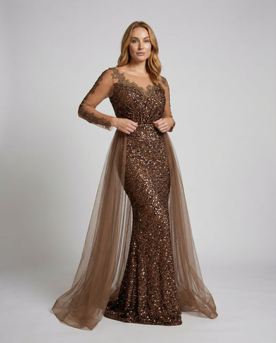 Damen Gala-Abendkleid Spitze Tüllcape-Abnehmbar