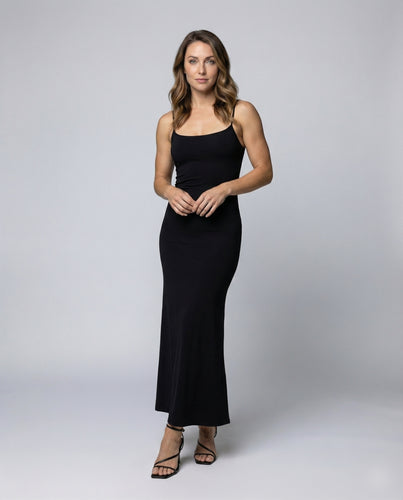Damen Maxikleid Spaghettiträger Seitenschlitz