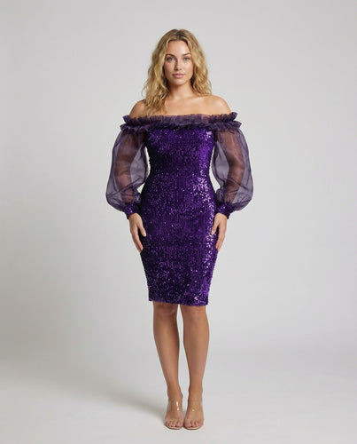 Damen Pailletten-Korsagenkleid Off-Shoulder Ballonärmel