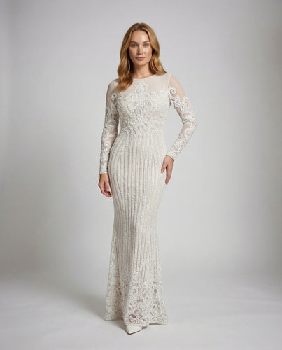 Damen Trompetenkleid Spitze Langarm Korsage