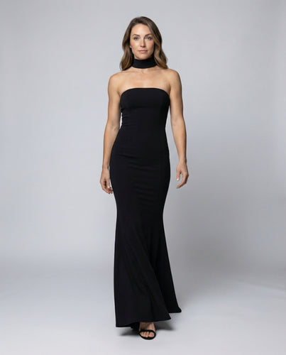 Damen Trompeten-Abendkleid Trägerlos Halsmanschette