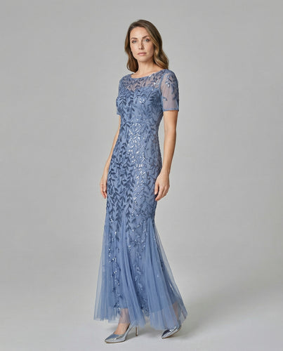 Damen Tüll-Abendkleid Blumenstickerei Illusions-Bustier