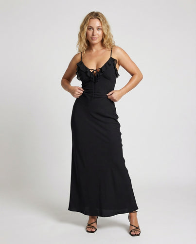 Damen Maxikleid Volant-Träger Vorderknoten