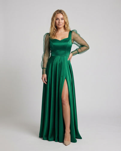 Damen Gala-Robe Organza-Ärmel Bustier Beinschlitz
