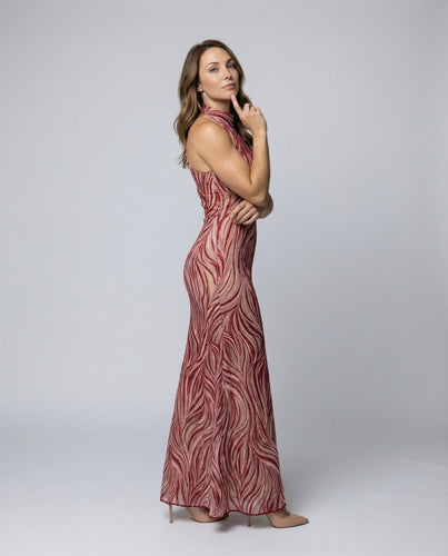 Damen Halter-Maxikleid Grafik-Print Trompetensaum