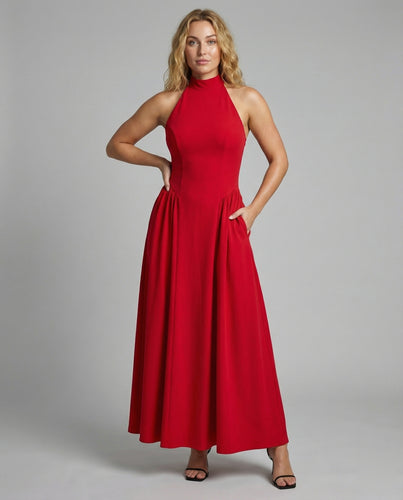 Damen A-Linien Abendkleid Krepp Hochgeschlossen