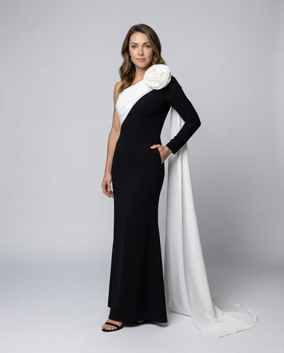 Damen Abendkleid Einseitig Cape-Schleppe Rose