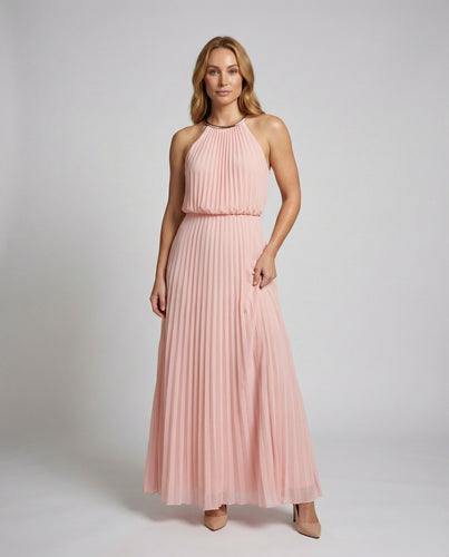 Damen Plissee-Abendkleid Rückenausschnitt Blouson-Top