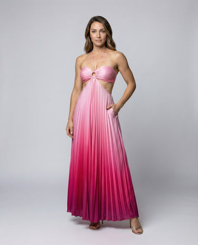Damen Plissee-Maxikleid Bandeau Cut-Outs