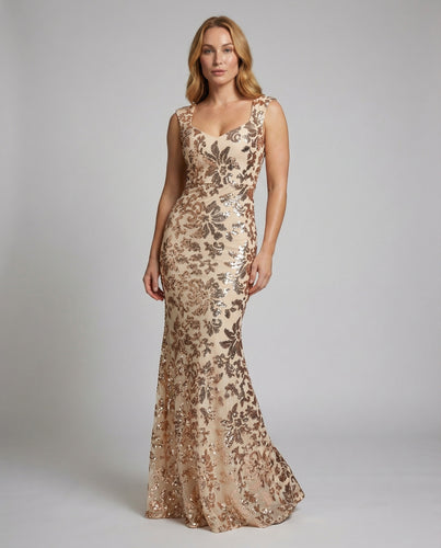Damen Trompeten-Abendkleid Glitzer Stickerei