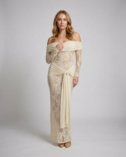 Damen Spitzen-Abendkleid Off-Shoulder Säulenform