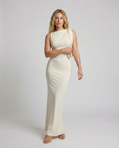 Damen Abendkleid Asymmetrisch Schultertuch Schleppe