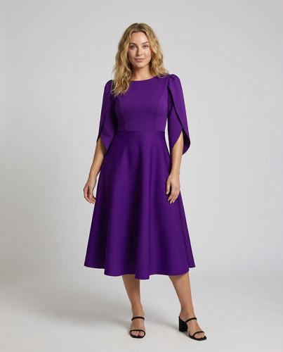 Damen A-Linien Midikleid Cape-Ärmel Mieder