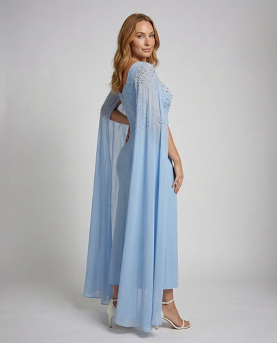 Damen Cape-Midikleid Bustier Chiffon-Überwurf