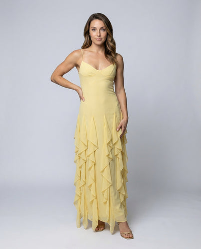 Damen Maxikleid Spaghettiträger Bustier Volants