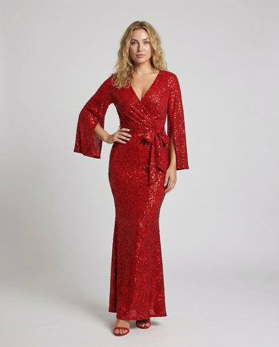 Damen Pailletten-Abendkleid V-Ausschnitt Trompetensaum
