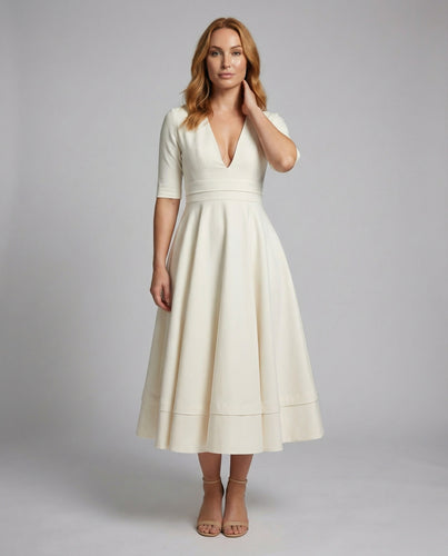Damen Tellerkleid Vintage-Stil V-Ausschnitt 3/4-Arm