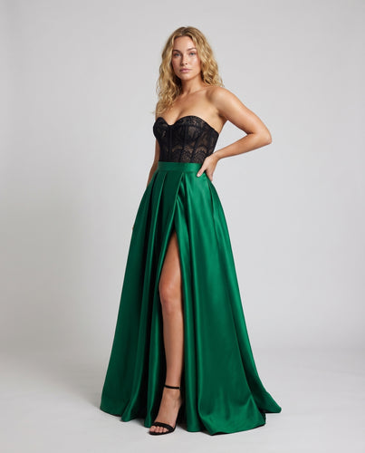 Damen Gala-Ensemble Spitzenkorsett Satinrock Schlitz