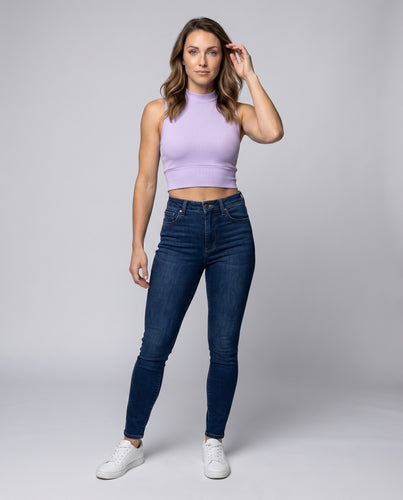 Damen Crop-Top Gerippt Rückenausschnitt Komfortbund