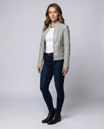 Damen Kunstlederblouson Stehkragen Diamantsteppung