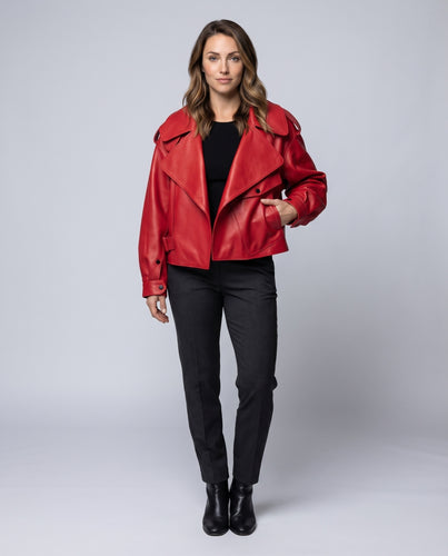Damen Trenchblouson Lederimitat Revers Kastig