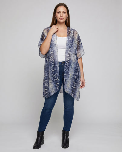 Damen Mesh-Kimono Schlangenoptik Offene Front Schlitze